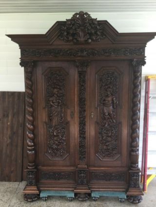 Antique Rare (8) Piece Knockdown Armoire Wardrobe Cabinet - Large 98 " T X 74 " W