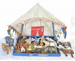 Antique Schoenhut Humpty Dumpty Circus Tent And Many Figures