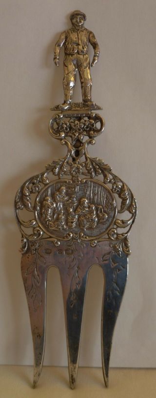 Antique Dutch 833 Silver Large Figural Ornate Souvenir Serving Fork