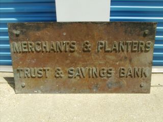 Merchants & Planters Antique Bronze Brass Large Building Sign Early 1900 