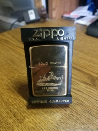 1932 - 1990 Solid Brass Zippo Lighter Uss Canopus As - 34 Submarine Tender