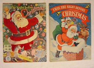 Two Vintage Night Before Christmas Books Merrill Publishing Co 1937 & 1949