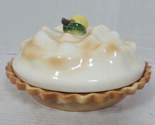 Vintage Ceramic Lemon Meringue Pie Dish Holder With Lid Sz: 10.  5in