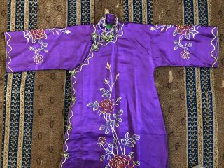 Fine Antique 1920s Embroidered Bright Purple Silk Cheongsam Qipao Florals Pankou 2