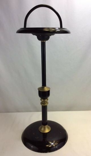 Vintage Pedestal Ashtray Mid Century Smoking Stand Metal Black Gold