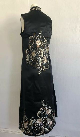 Vintage 1930s 40s Chinese Embroidered Silk Cheongsam Qipao Fine Florals Pankou 3