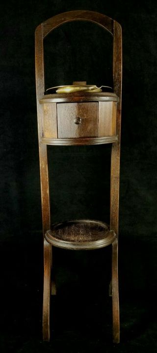 Vintage Early 1900s Smoking Stand 2 - Tiered Wood With Brass Ashtray 30.  7x8x9.  2