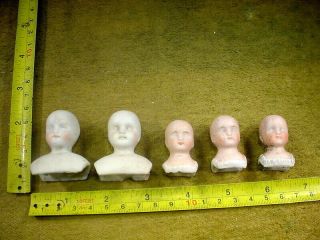 5 X Excavated Vintage Faded Painted Bisque Doll Head Age 1890 Hertwig Art 14014