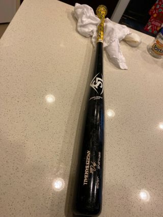 Jo Adell Game Cracked Bat.  Los Angeles Angels