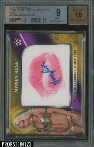 2018 Topps Wwe Wrestling Gold Mandy Rose Signed Auto Kiss Card /10 Bgs 9