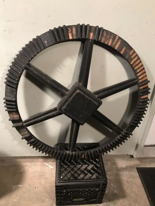 Antique Industrial Wood Gear Pattern Foundry Salvage Large 34”