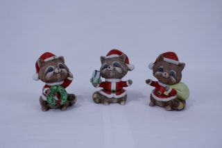 Vintage Homco Porcelain Christmas Santa Raccoons Set Of Three (3) 5611