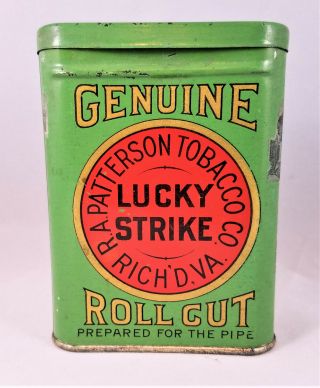 Vintage Lucky Strike Roll Cut Prepared For The Pipe Tobacco Tin Litho Vertical