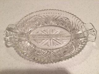 Vintage Clear Pressed Glass Divided Candy/nut Dish/pickle/relish/platter Dish
