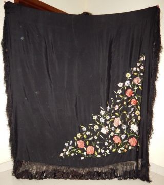 Antique Chinese Hand Embroidered Silk Piano Shawl Multi Color (ps181)
