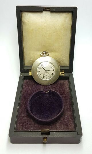 Antique Chron Hand Winding Movado O.  Face Pocket Watch Silver 900 W/ Travel Case