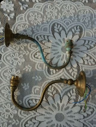 Antique Old Brass Swan Neck Gas Wall Light Fittings Pub Bar Upcycle Project