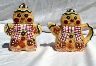 Vintage Creamer And Sugar Bowl Gingerbread Christmas Jay Import 1996