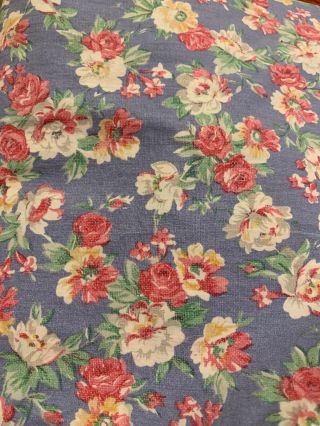 Vintage Ralph Lauren Blue Pink Roses Twin Sheet Shabby Flat For Quilting