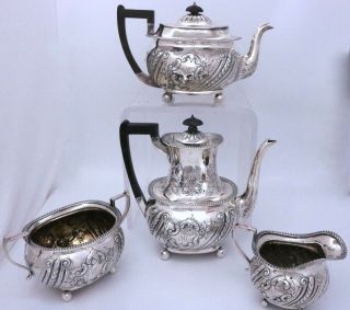 Antique Sterling Silver Coffee Tea Pot Set By Martin Hall Sheffield,  England