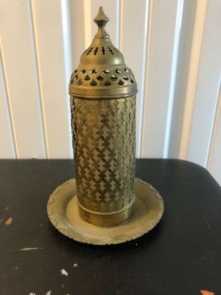 Vintage Antique Pierced Brass Moroccan Style Lamp Candle Holder Table Top