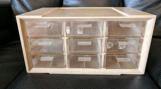 Vtg Akro - Mils Cabinet 9 Drawers Organizer Tan Plastic Sewing Crafts Nuts/bolts
