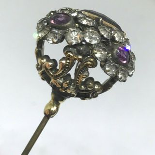 Antique Hat Pin Lovely Ornate Basket Adorned W Purple&clear Accents.  Collectible