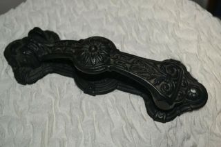 Vintage Door Knocker Black Cast Iron Large 9 " Marked Jm 73 Ornate Scroll Floral