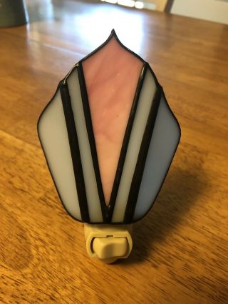 Vintage Stained Glass Outlet Nightlight Pink/ Light Powder Blue Real Glass