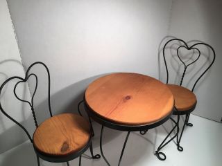 Wood Doll Table & 2 Chairs,  Wood & Metal Bistro Set For 18 " Size Doll Or Bear - W