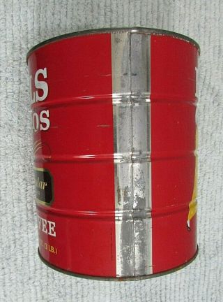 Vintage 1960 ' s Hills Brothers Coffee Regular Grind 3 lb Old 6x7 Tin Can S/H 2
