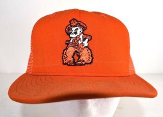 Oklahoma State Cowboys Vtg Pistol Pete 80s 90s Orange Mesh Adjustable Hat Cap