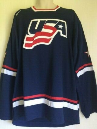 Vintage Nike Team Usa Stitched Hockey Jersey Sz Xl Olympics Blue
