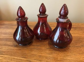 Vintage Avon Ruby Red Glass Pitcher Bottle With Strawberry Shaped Stopper