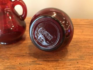 Vintage AVON Ruby Red Glass Pitcher Bottle with Strawberry Shaped Stopper 3
