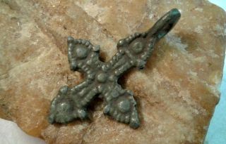 Antique Viking - Age C.  10 - 13th Century Bronze " Arrow Head " - Style Cross Pendant
