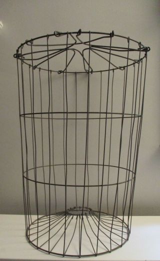 Vintage Primitive French Galvanized Mechanical Wire Laundry Basket Hamper
