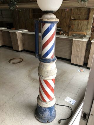 Early 20th C.  Koken Standing Barber Pole,  Electric & Needs Some Work