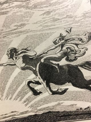 Vintage Fantasy Art 1921 Man Riding Centaur Into The Sunset Antique Print