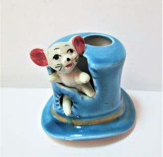 Vintage Mouse In The Hat Ceramic Small Toothpick Holder Figurine Japan 2.  1/3 " T