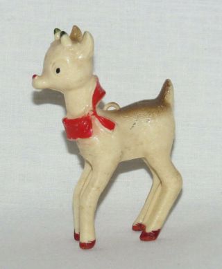 Vtg Rosbro Rudolph Red Nosed Reindeer Hard Plastic Christmas Ornament Figurine