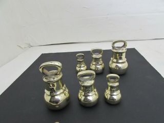 Antique Brass Bell Weights,  4 Lb,  2 Lb,  1 Lb,  Others (2x Unfilled)