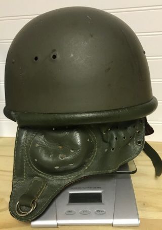 Vintage War Tank Helmet With Leather Chin Strap.