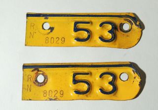 Matching Pair 1953 Vtg Kansas Metal License Plate Date Registration Tab Tag Ks