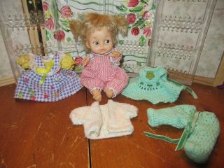 Vintage Vogue Ginny Lesley Baby Doll 8 " Extra Outfits - Ginnette Friend - Rare