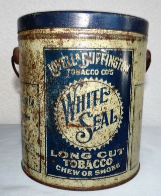 Antique WHITE SEAL Tobacco Tin Pail Smoking Advertising Lovell Buffington Vtg 3