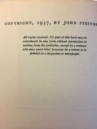 First Edition of John Steinbeck ' s Of Mice and Men with dust jacket 3