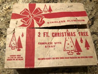 Vintage 2 Foot Aluminum Christmas Tree With 19 Branches,  Sleeves & Box