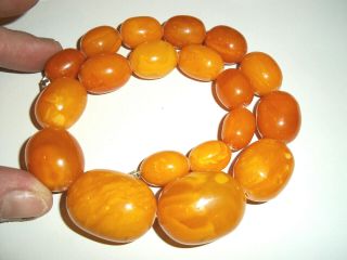 Large Antique Egg Yolk Butterscotch Amber Bead Necklace 75grams