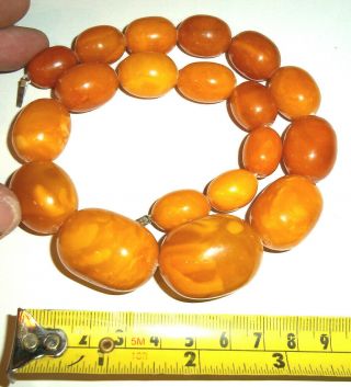 Large Antique Egg Yolk Butterscotch Amber Bead Necklace 75grams 3